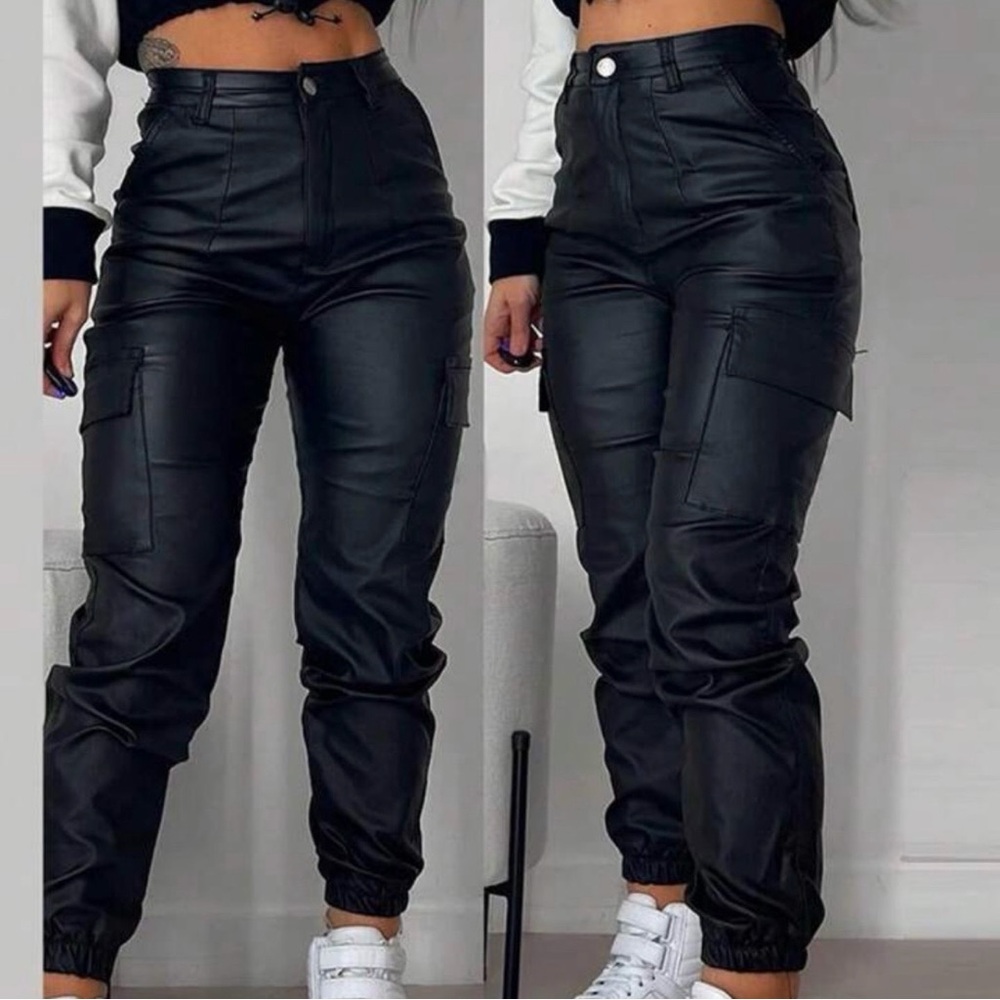Women’s Elastic Cuff Leather-like Work Pants XS